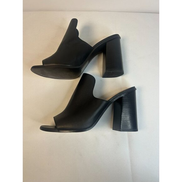 Aldo Legossa Black Leather Open Toe Mule Size 8 Block Heels Boho Western Slip On - Picture 6 of 13
